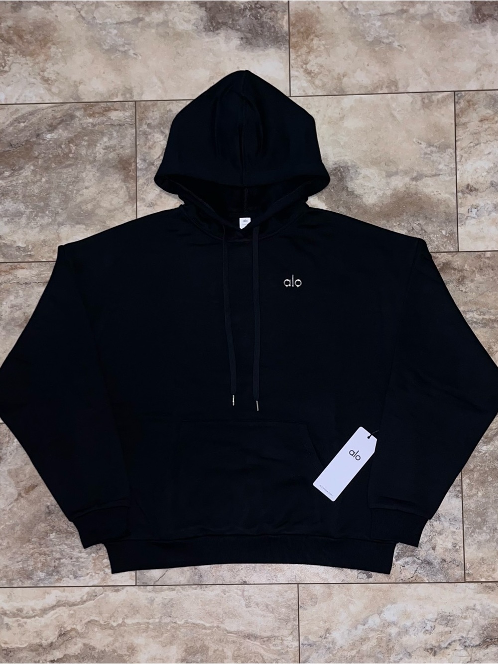 Alo Yoga Accolade Hoodie Pullover Logo Sweatshirt Black NWT Size Large
